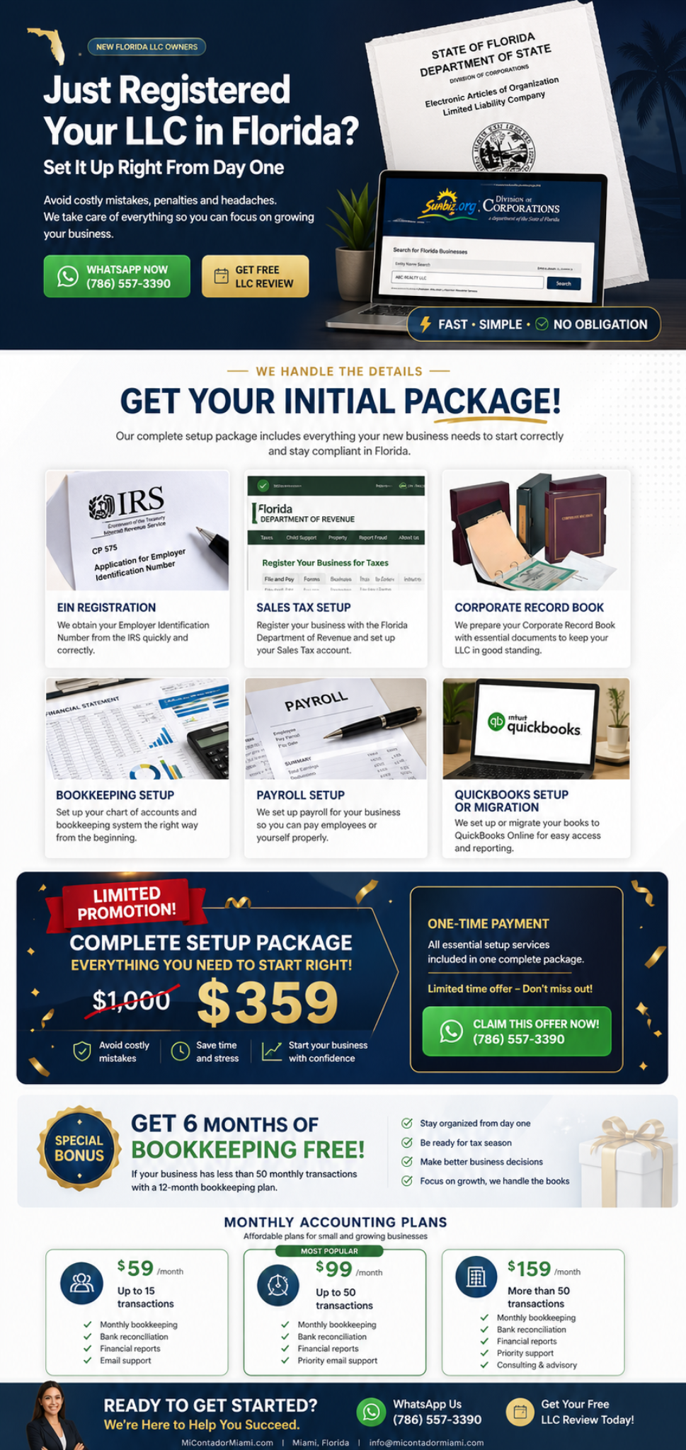 Florida LLC setup documents and Sunbiz registration